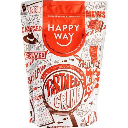 Happy Way whey protein powder chocolate hazelnut for muscle recovery and lean protein intake