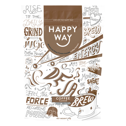 Happy Way whey protein powder coffee for muscle recovery and lean protein intake