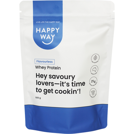 Happy Way whey protein powder flavourless for muscle recovery and daily protein intake