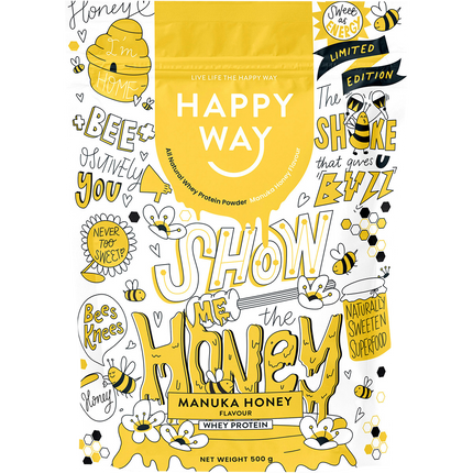 Happy Way whey protein powder manuka honey for muscle recovery and lean protein intake