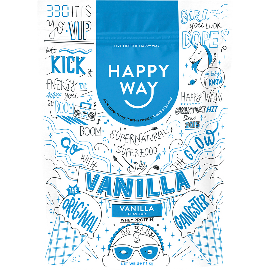 Happy Way whey protein powder vanilla for muscle recovery and lean protein intake