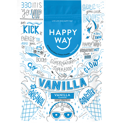 Happy Way whey protein powder vanilla for muscle recovery and lean protein intake