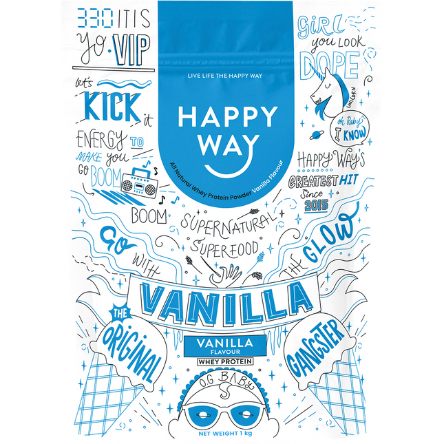 Happy Way whey protein powder vanilla for muscle recovery and lean protein intake