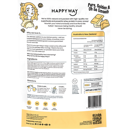 Happy Way whey protein powder white choc caramel smooth flavour for shakes and daily nutrition