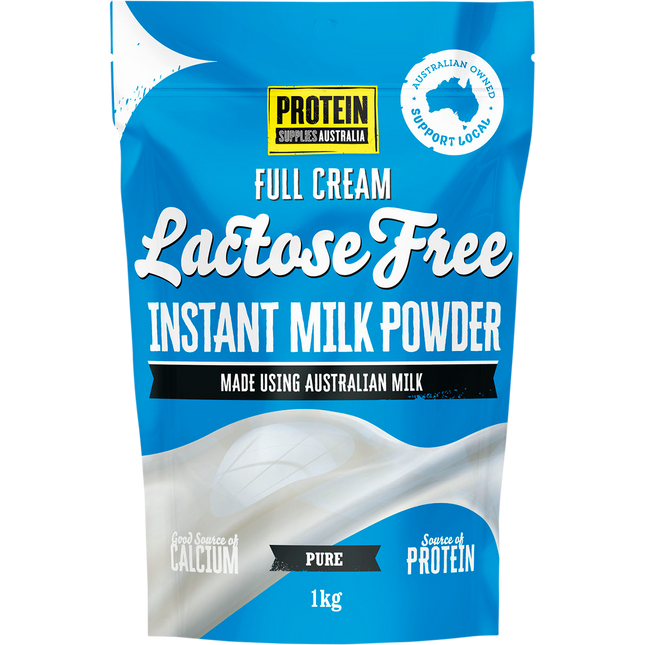 A pack of Instant Lactose-Free Milk Powder, ideal for easy, creamy drinks and baking without lactose.