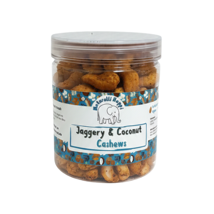Naturalli Happi cashews with jaggery and coconut flavor - close shot