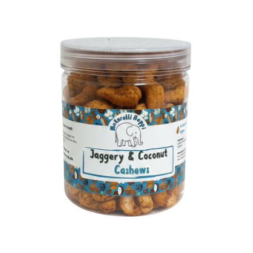 Naturalli Happi cashews with jaggery and coconut flavor - close shot