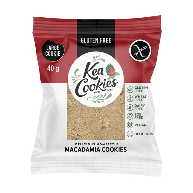Kea Cookies Gluten Free Macadamia single cookie pack, 40g large cookie, certified gluten free and vegan