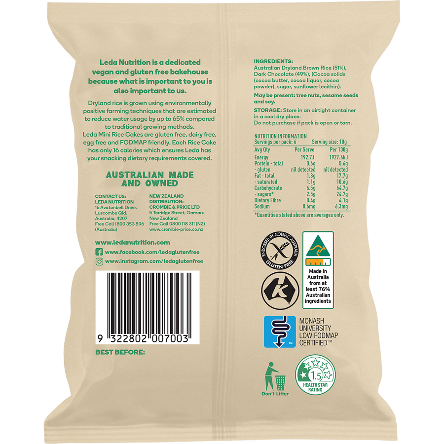 Leda Mini Rice Cakes Dark Chocolate