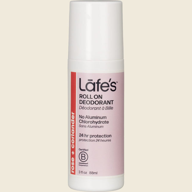 Lafe's Roll On Deodorant Rose + Coriander, 88ml bottle
