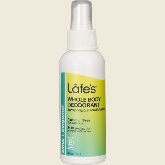 Lafe's Whole Body Deodorant Citrus + Bergamot, 118ml spray bottle