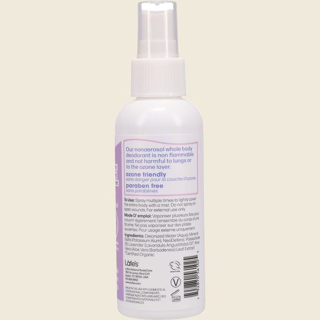 Side of Lafe's Whole Body Deodorant Pure Lavender showing ingredients and directions