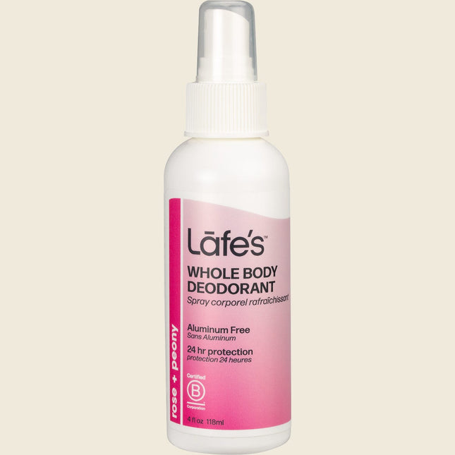 Lafe's Whole Body Deodorant Rose + Peony, 118ml spray bottle