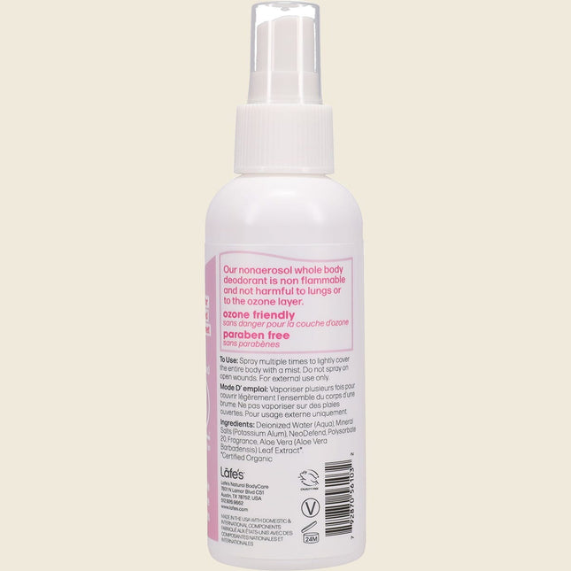 Side of Lafe's Whole Body Deodorant Rose + Peony showing ingredients and directions