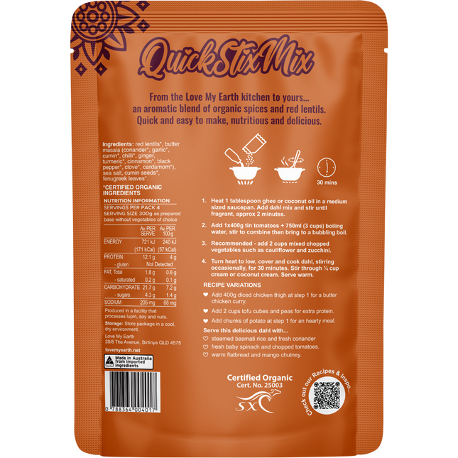 Quick Stix Mix Organic Dahl Butter Masala
