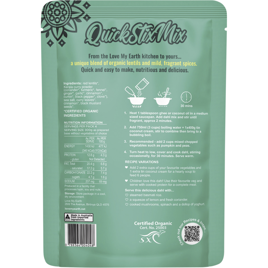 Quick Stix Mix Organic Dahl Creamy Coconut