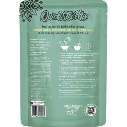 Quick Stix Mix Organic Dahl Creamy Coconut