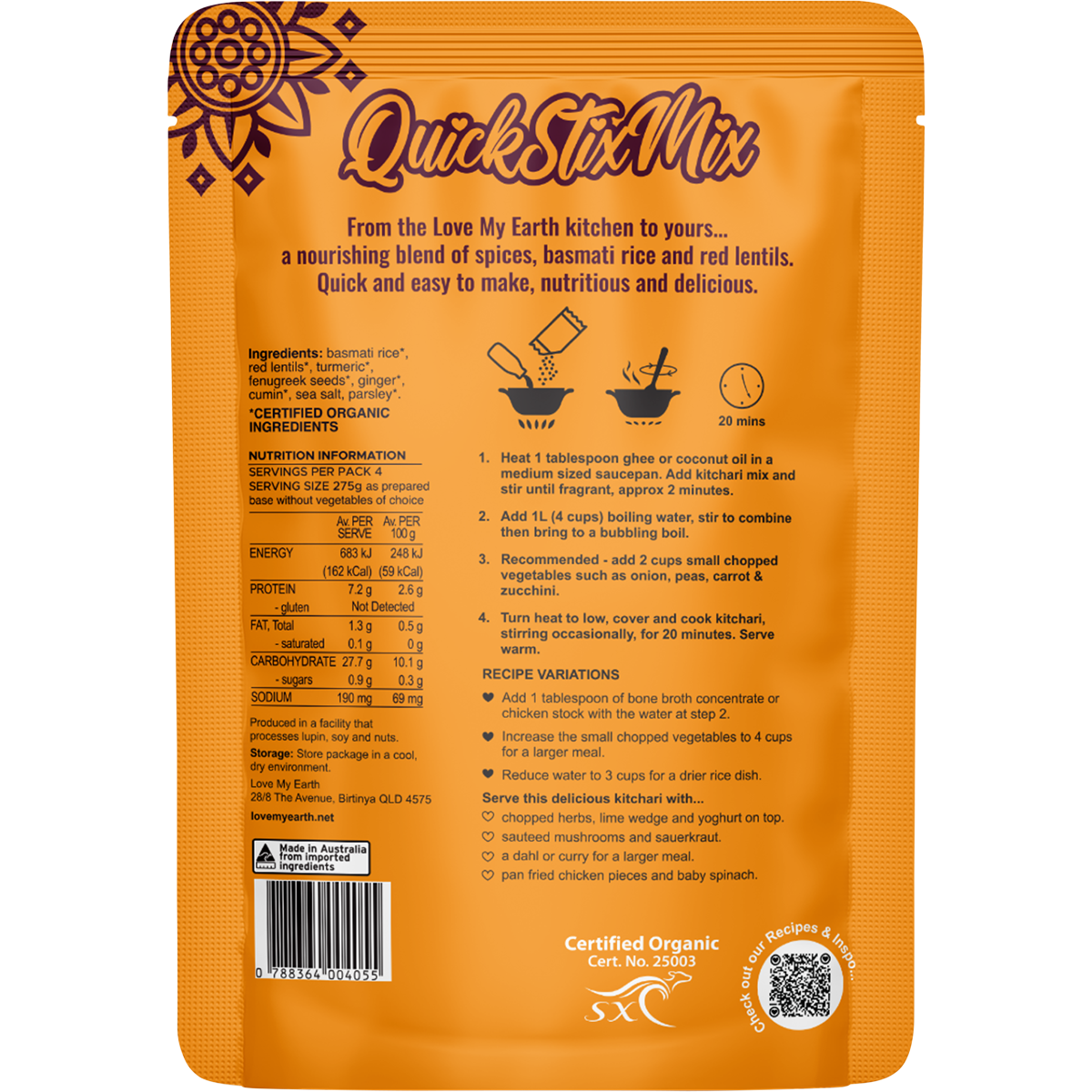 Quick Stix Mix Organic Turmeric Kitchari