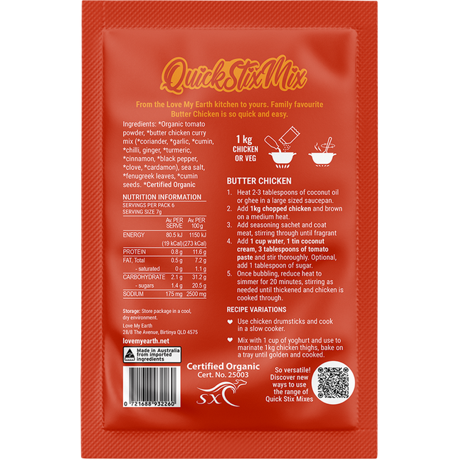 Love My Earth Quick Stix Mix Organic Recipe Base Butter Chicken