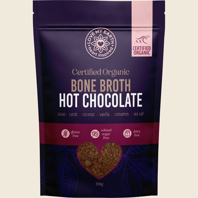 Love My Earth Certified Organic Bone Broth Hot Chocolate, 196g pouch
