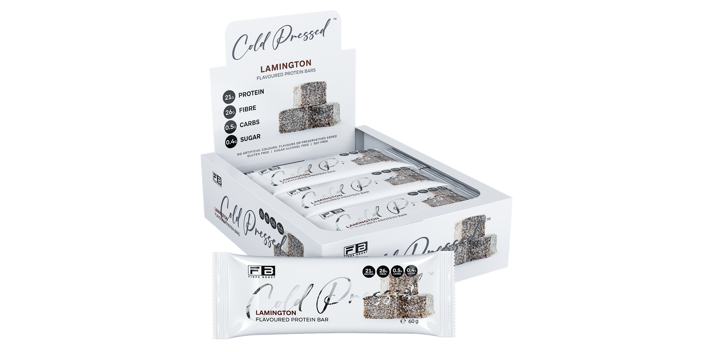 Fibre Boost Cold Pressed Lamington flavoured Protein Bar