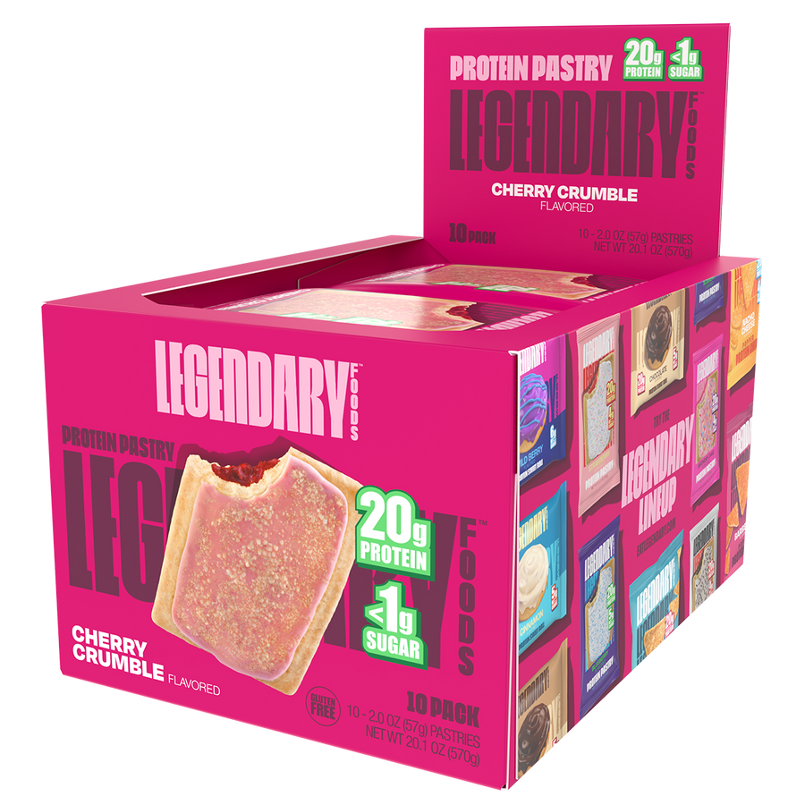 Legendary Protein Pastry Cherry Crumble flavor on a white background