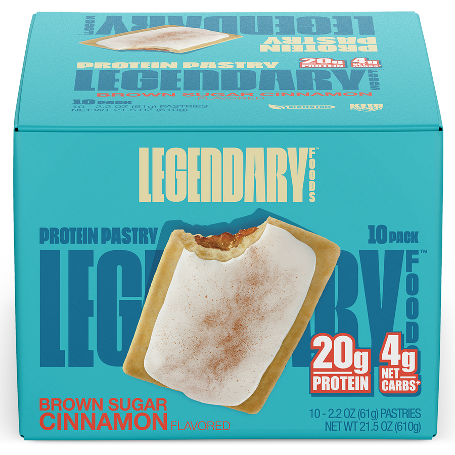 Legendary Protein Pastry with brown sugar cinnamon flavor on a white background