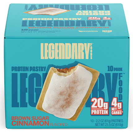 Legendary Protein Pastry with brown sugar cinnamon flavor on a white background