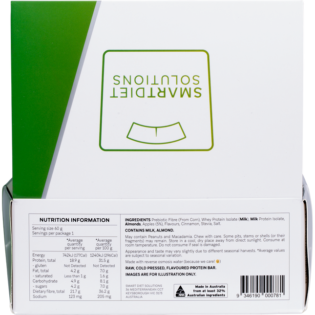 SmartDiet Solutions protein bar packaging with nutrition information on a white background