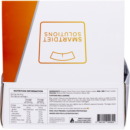 Smart Diet Solutions protein bar packaging with nutrition information label.