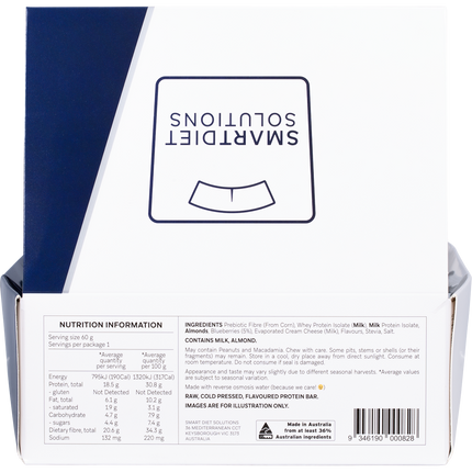 Smart Diet Solutions protein bar packaging with nutrition information on a white background