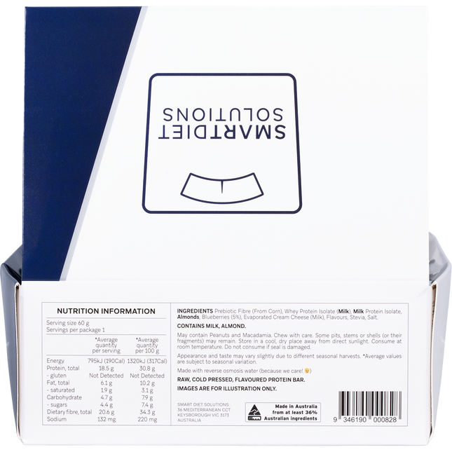 Smart Diet Solutions protein bar packaging with nutrition information on a white background