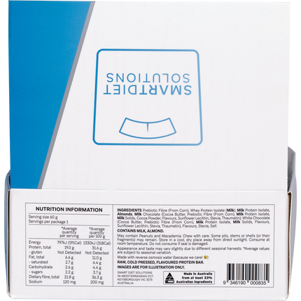 Smart Protein Bar packaging with nutrition information and ingredient list.