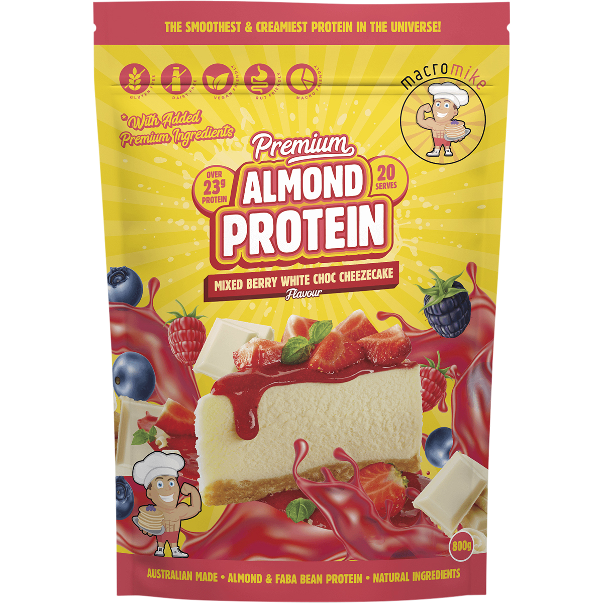 Premium Almond Protein Berry White Choc Cheezecake