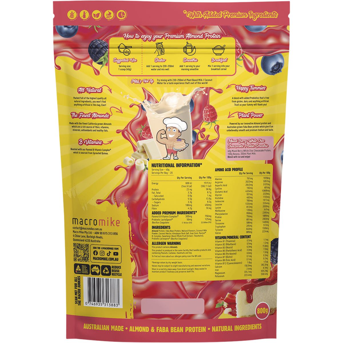 Premium Almond Protein Berry White Choc Cheezecake