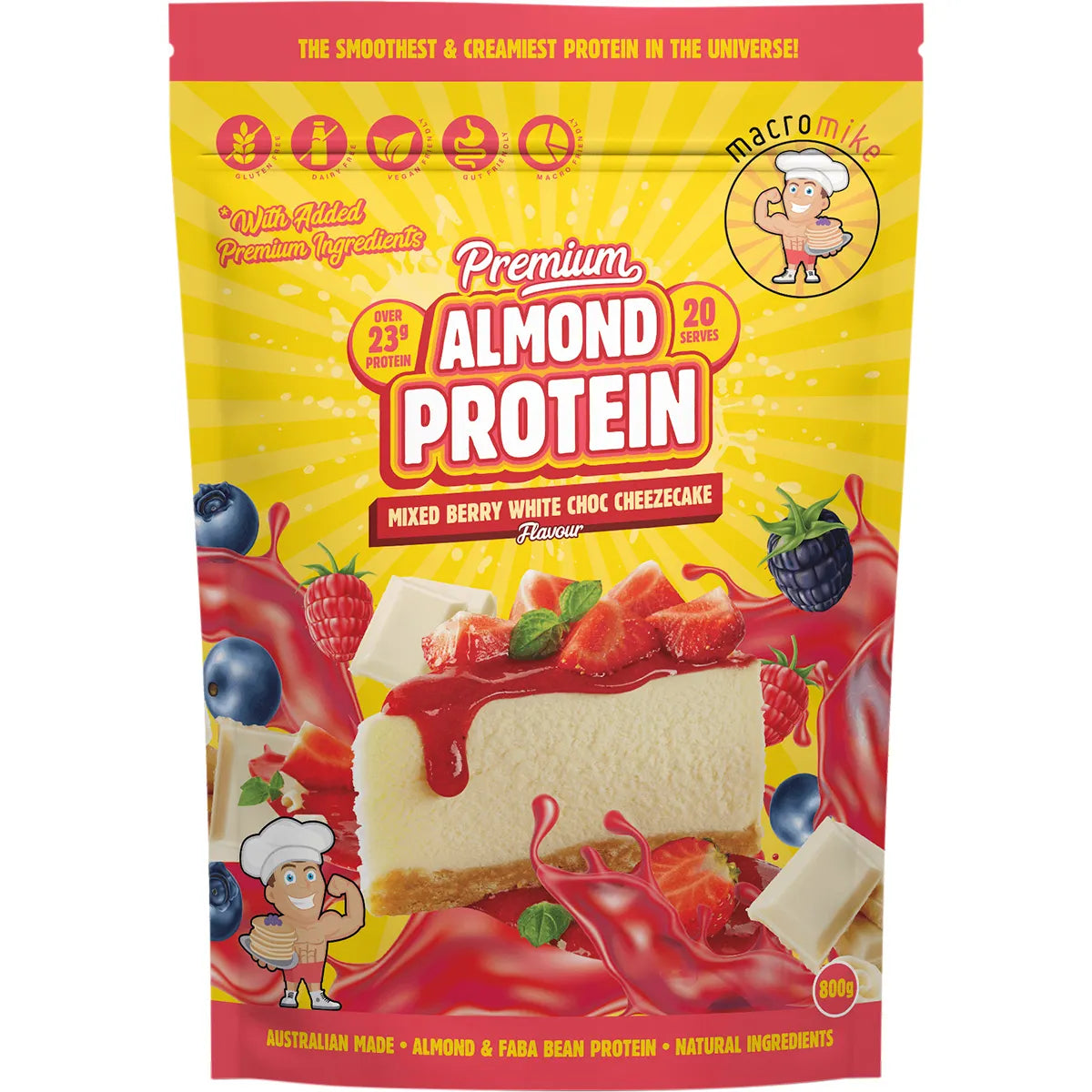 Macro Mike Premium Almond Protein Berry White Choc Cheezecake 800g