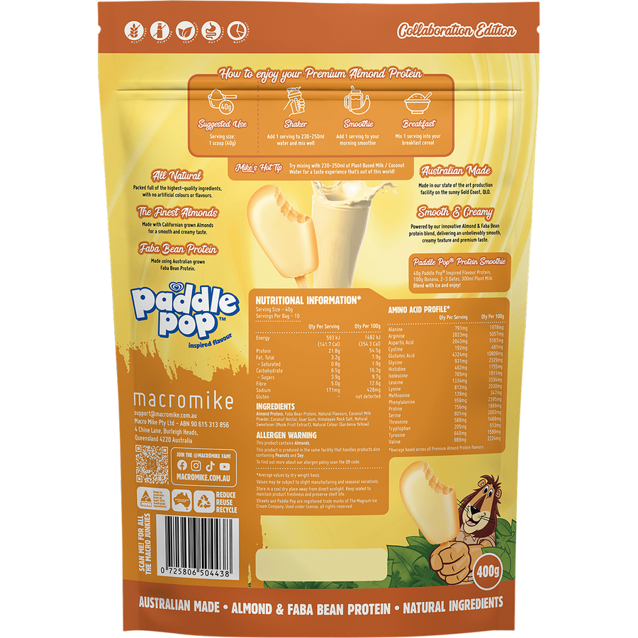 x Streets Almond Protein Banana Paddle Pop Inspired - Back View