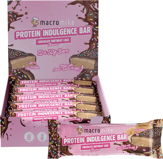 Macro Mike Protein Indulgence Bar Chocolate Birthday Cake 12x50g