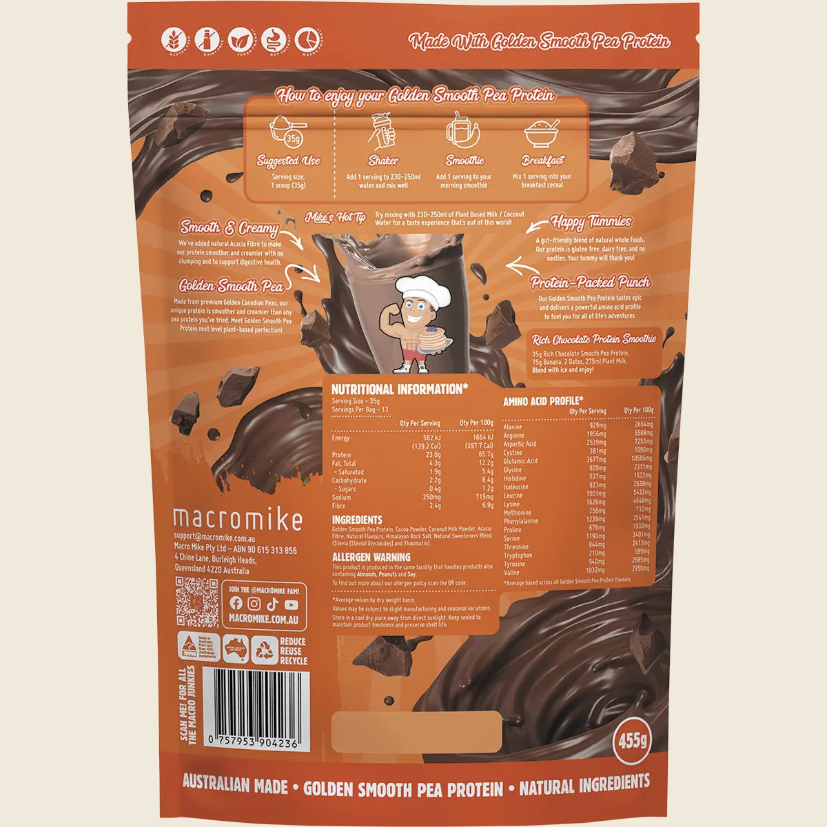 Macro Mike Golden Smooth Pea Protein Rich Chocolate 455g