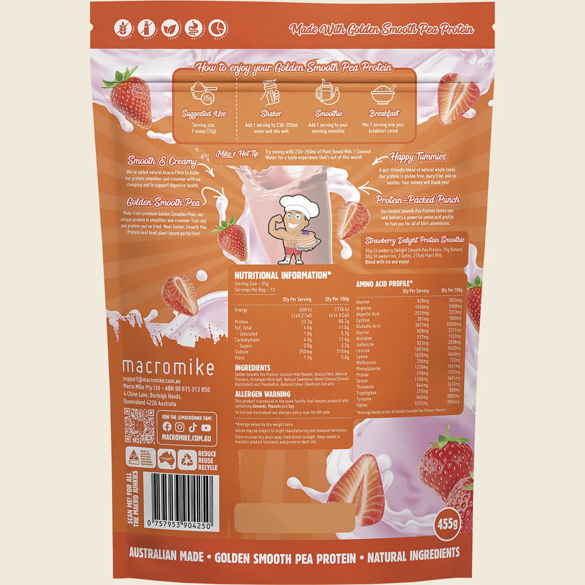 Macro Mike Golden Smooth Pea Protein Strawberry Delight 455g