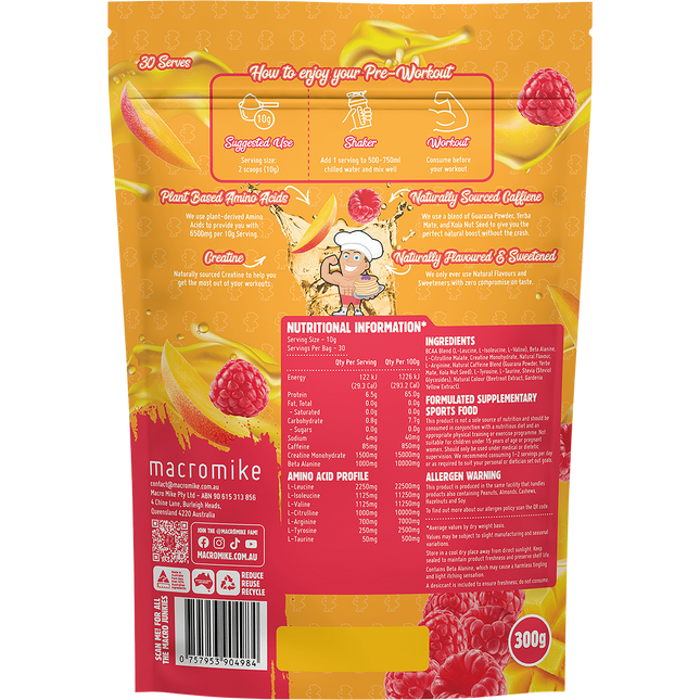 Plant Based Pre Workout Raspberry Mango Tango