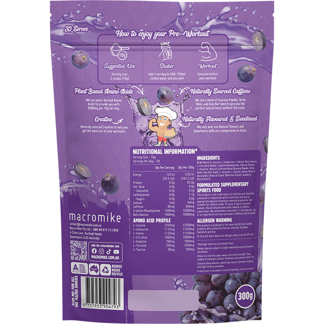 Plant Based Pre Workout Juicy Grape Fizz