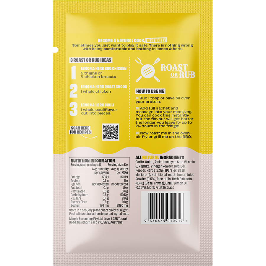 Mingle Lemon & Herb BBQ Roast Or Rub All Natural Seasoning