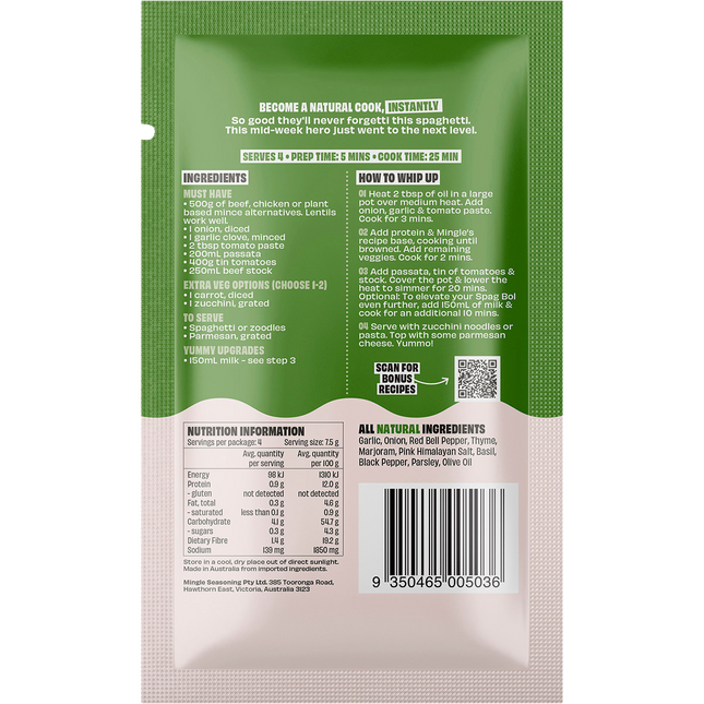 Mingle Spag Bol Speedy-Style All Natural Recipe Base