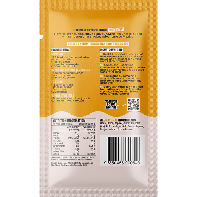 Mingle Smokey Chipotle Tacos All Natural Recipe Base