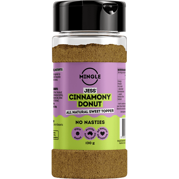 Mingle Jess' Cinnamony Donut All Natural Sweet Topper 130g pack, front label