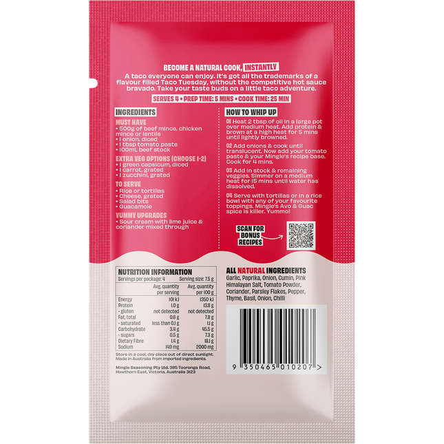 Mingle Mellow Taco All Natural Recipe Base