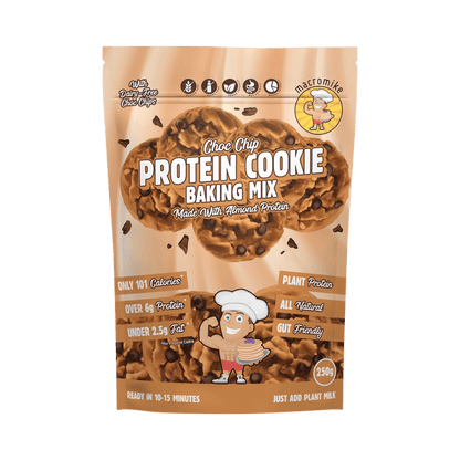 Macro Mike Protein Cookie Baking Mix Choc Chip 250g pack displaying the product label and chocolate chip imagery.