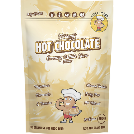 Macro Mike Dreamy Hot Chocolate Creamy White Choc plant-based drinking chocolate powder pack