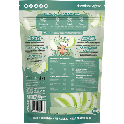 Green Apple flavored Plant Protein Water by Macro Mike, a crisp vegan protein beverage ideal for hydration and daily nutrition.